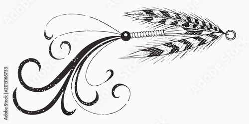 Tableau sur toile Fly fishing lure illustration artistic black and white drawing