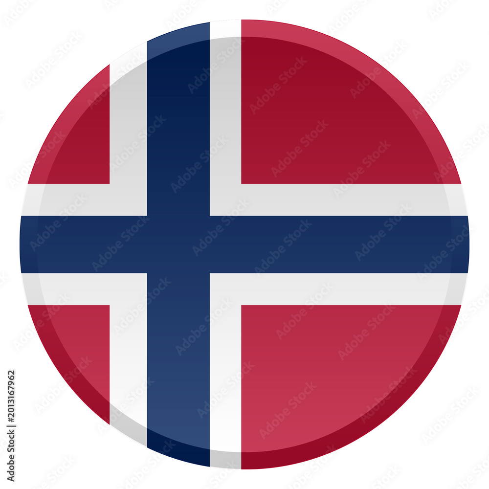 Obraz premium Norway Flag Transparent Round Button and 3D Glossy Disc Icon