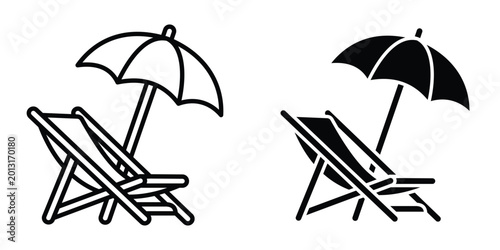 Photos Beach chair with umbrella icon design illustration drawings