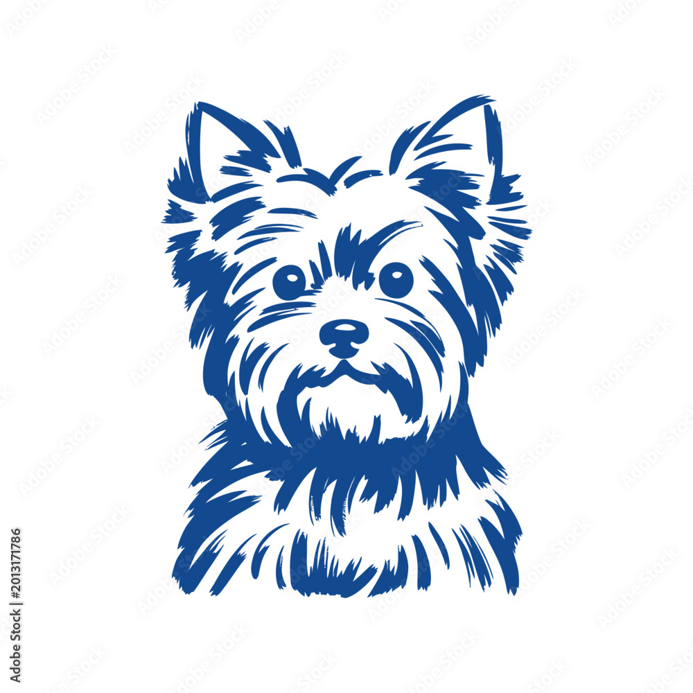 Wall Mural Yorkshire Terrier Head Silhouette Blue Monochrome Graphic