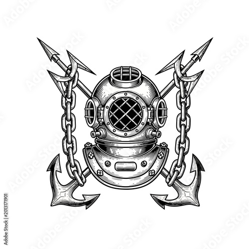 Vintage Diving Helmet with Anchors.