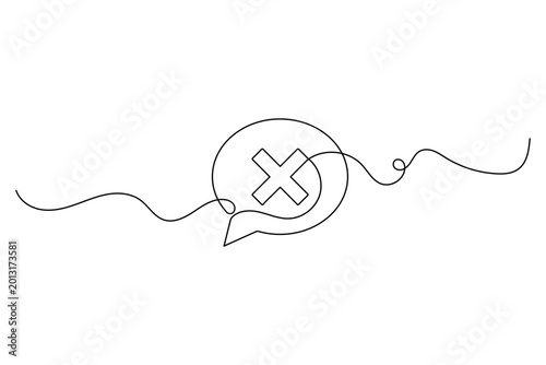 Fényképezés Cross mark single line illustration for failed message and disapproval