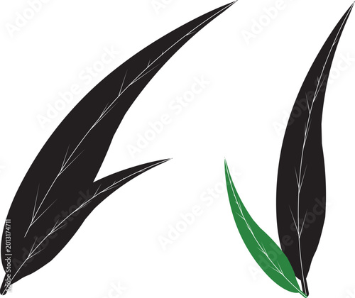 Set of Stylized Black and Green Grass Leaf Vector Icons