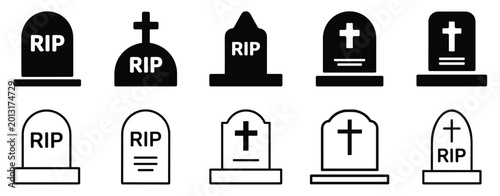 Obraz na plátne Gravestones Icon: A collection of gravestones icons, symbol of memorial