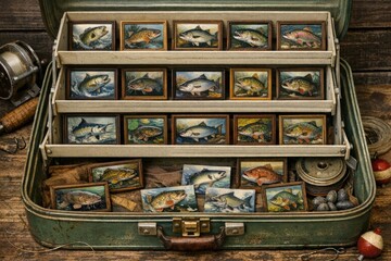 Collection of fish images packed into a suitcase, suitable for educational or travel purposes