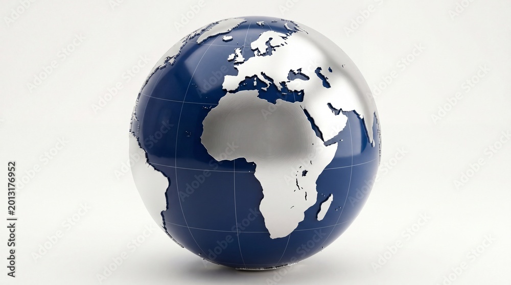 Fototapeta premium Shiny blue and silver metal globe of the earth