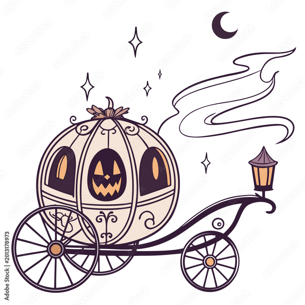 Obraz premium halloween pumpkin carriage vector illustration with jack o lantern face