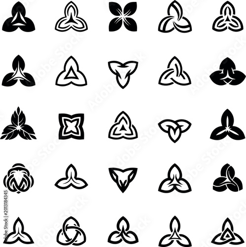 Tribal and celtic knot symbols: triangles flowers abstract shapes with triangle