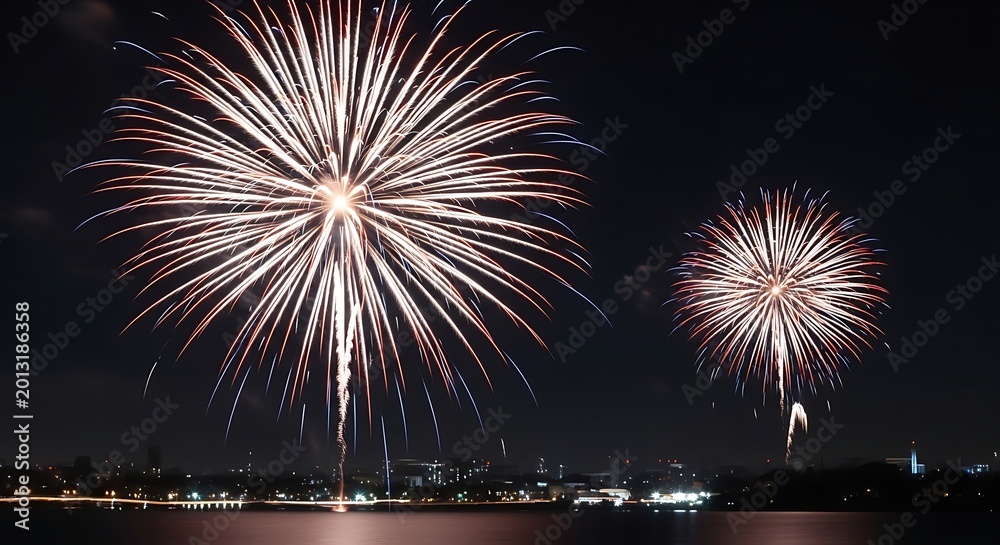 Fototapeta premium Spectacular 4th of july independence day fireworks display over city skyline