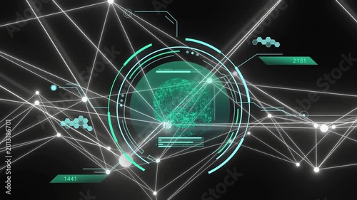 Bright node initiating scan, HUD rotating while brain model pulsing, updating network readouts