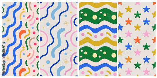 Fotografie abstract wavy and geometric patterns colorful quartet collection