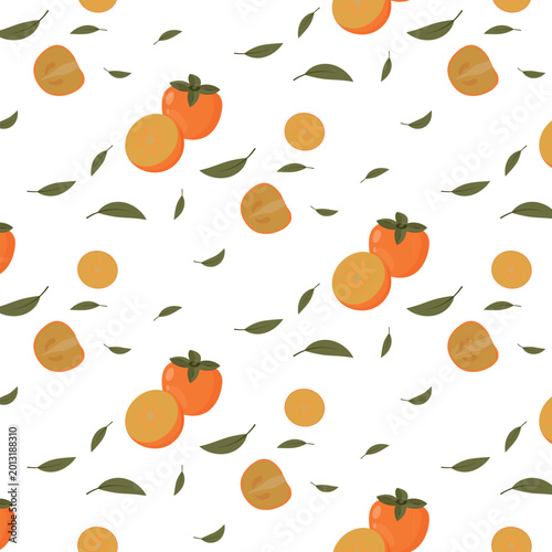 Persimmon Seamless Pattern Flat Design .