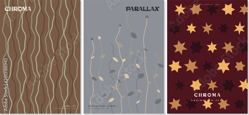 Modern graphic design mood board interface displaying geometric event posters and typography inspiration