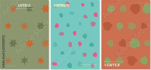 Modern graphic design mood board interface displaying geometric event posters and typography inspiration