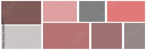 Collage of rectangles and squares in brown, dark brown, gray, dark gray, earthy natural tones. No background, isolated shapes.