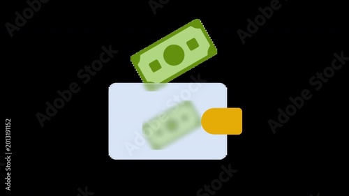 Simple flat vector illustration of digital wallet containing green banknote isolated on transparent background