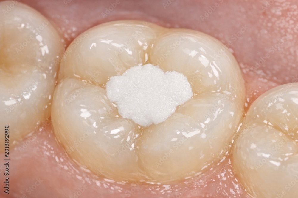 Fototapeta premium Close-up view of a tooth with visible dental plaque