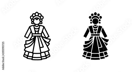 Принти на полотні Traditional Dancer Icon, Cultural Performance Silhouette, Ethnic Costume Symbol,