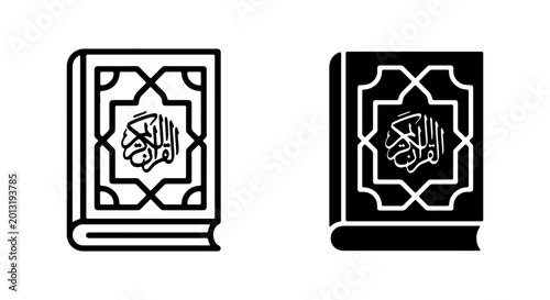 Cuadro en lienzo Islamic Book Icons, Quran Vector Art, Religious Scripture Symbols, Holy Book Gra