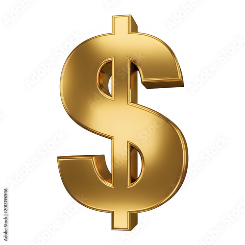 Golden dollar sign icon with shine effect isolated on transparent background