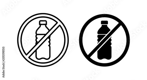Tableau sur toile Plastic Bottle Prohibition Icons, No Single-Use Water Bottle Symbols, Eco-Friend
