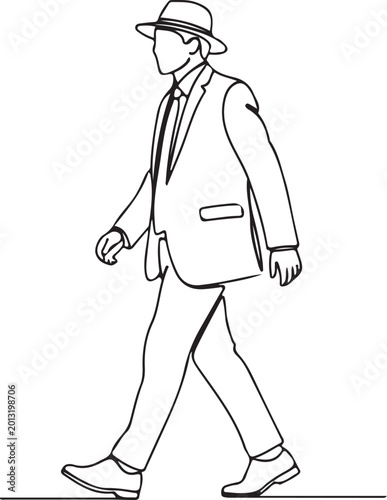 Minimalist One Line Drawing of a Businessman in Suit Walking