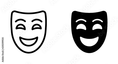 Canvastavla Happy comedy mask icon, theatrical smiling face, drama performance symbol vector
