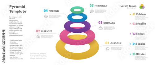 Circle Pyramid infographic template 5 level 3d isometric for start up project, business strategy, banner, presentation, theory basic operation, logic analysis