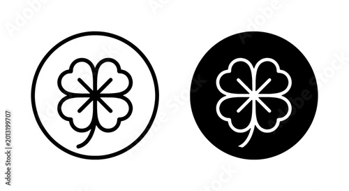 Cuadro en lienzo Four-leaf clover icon set, lucky shamrock symbol, black and white vector graphic