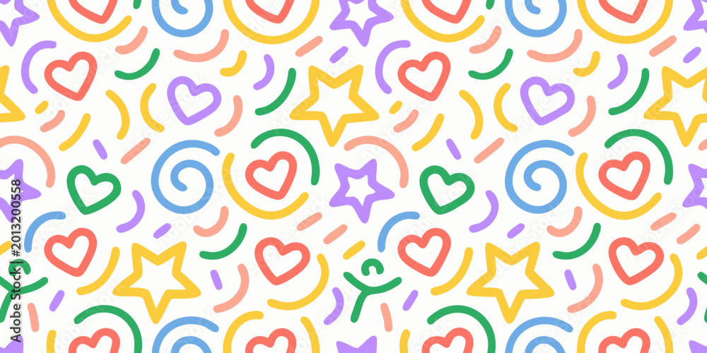 Obraz premium colorful doodle pattern seamless background with hearts and stars