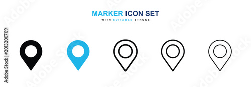 Marker icons vector collection in black and blue colors on white background