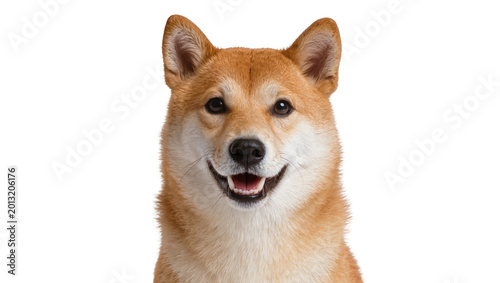 Obraz na płótnie Isolated purebred Shiba Inu dog smiling happily looking directly at the camera w