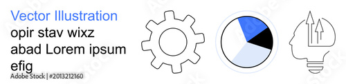 Free Download Data analysis, business insights, technology processes, innovation, strategic planning, problem-solving. Gear, pie chart and brain with arrows. Data analysis and innovation concepts clearly - GFXLoad