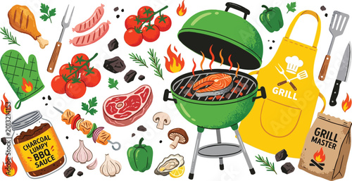 Fotografía Ultimate Backyard BBQ Collection: Grilling Equipment and Food Icons