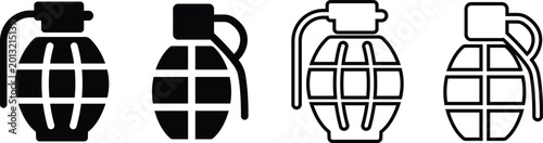 Foto Grenade bomb explosive set collection group icons, military weapon vector pack,