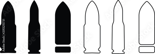 Obraz na płótnie Gun bullets ammunition cartridge set collection group icons, firearm ammo vector