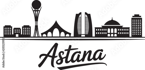 Photos Astana skyline with modern and iconic buildings with city art on white backgroun