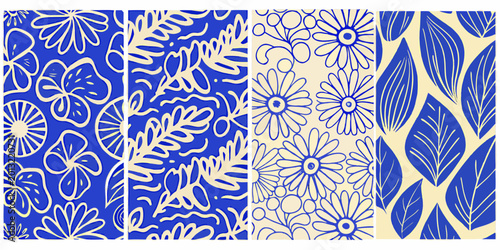 Tableau sur toile Floral pattern quartet four distinct blue and white designs