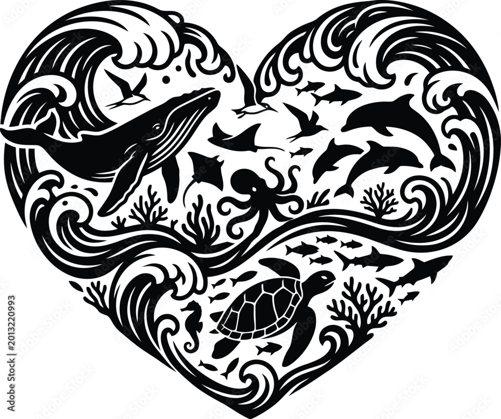 Obraz premium World Ocean Day Marine Life Vector Illustration for Ocean Conservation, World Ocean Day , World Ocean Day 2026, Ocean
