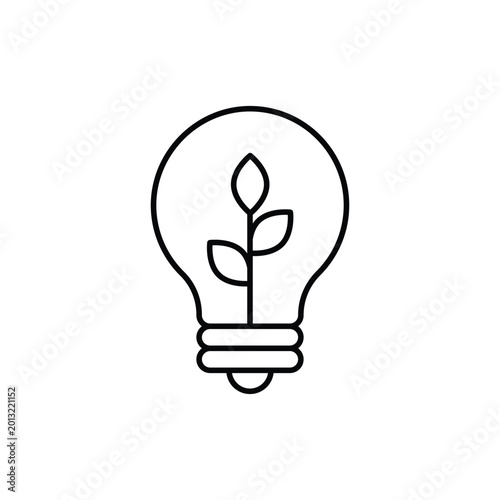 Lightbulb with leaf icon isolated on white background in stroke line style