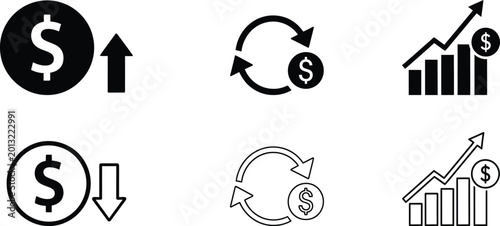 Business finance icons for growth investment and profit analysis
