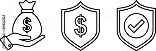 Financial security and money protection business icons