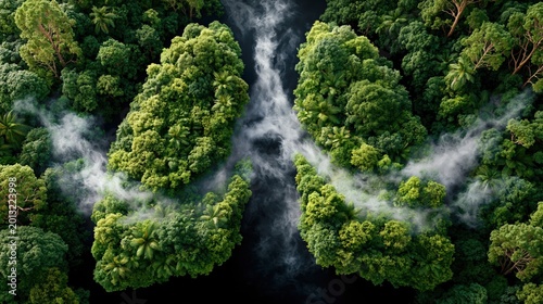 Lush Green Forest Shaped Like Human Lungs with Drifting Air