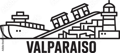 Quadro su tela Valparaiso Chile city skyline with ship funicular cars lighthouse and hillside h