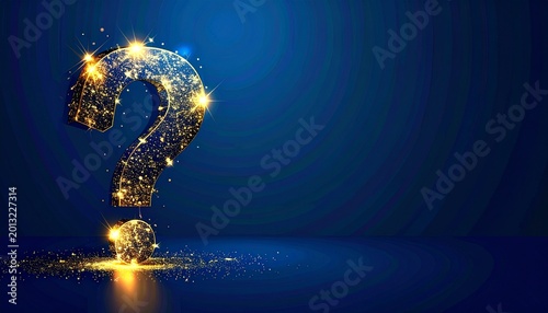 Golden Ornate Question Mark with Intricate Details on Dark Blue Background