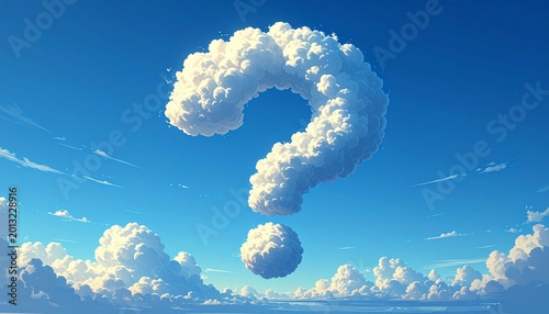 Fluffy White Cloud in the Shape of a Question Mark Against a Clear Blue Sky