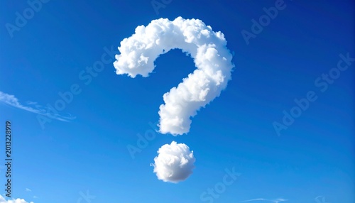 Fluffy White Cloud in the Shape of a Question Mark Against a Clear Blue Sky