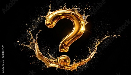 Liquid Gold Splash in the Shape of a Question Mark on Black Background