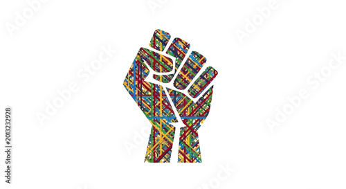 Fist Made of Colorful Mosaic Pieces.