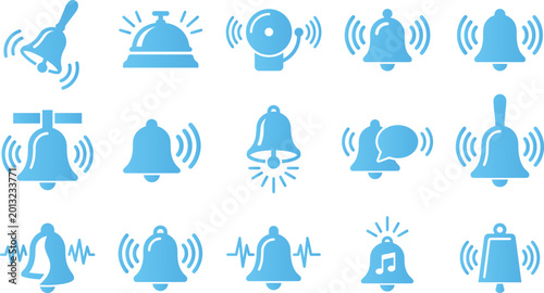 Tableau sur toile Set of blue bell icons representing alerts notifications and sound signals in various styles